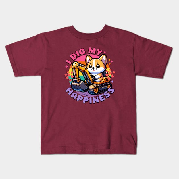 Excavator - Funny Corgis Kids T-Shirt by alcoshirts